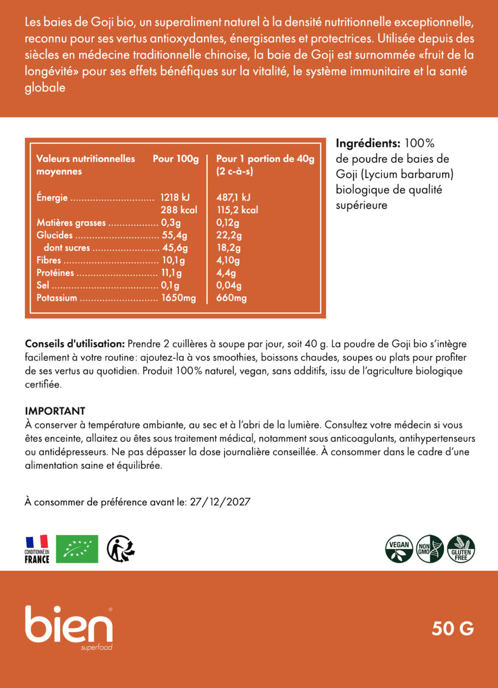 Poudre de baies de Goji Bio – Image 2